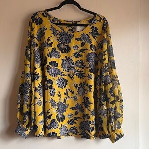 Lane Bryant Floral Yellow and Black Women's Top/Blouse